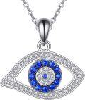 wholesale 925 Sterling Silver Evil Eye Crystal Blue Stone Pendant Necklace for Women-0-0
