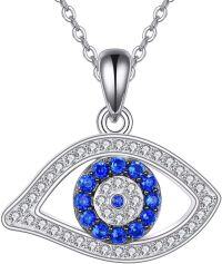 wholesale 925 Sterling Silver Evil Eye Crystal Blue Stone Pendant Necklace for Women-evil eye