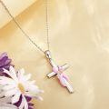 wholesale 925 Sterling Silver Pink Ribbon Rose Cross Pendant Necklaces for Women Faith Breast Cancer Awareness  Ideas-0-3