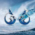 wholesale 925 Sterling Silver Blue Wave Earrings Wholesale With Enamel And Rhinestone Details-0-1