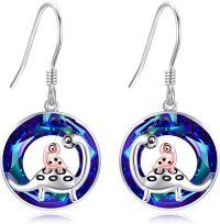 wholesale 925 Sterling Silver Round Crystal Dinosaur Drop Earrings for Women Girls  4cm Long-Dinosaur