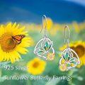 wholesale 925 Sterling Silver Butterfly Sunflower Dangle Earrings for Women Girls Gifts Jewelry Accessories 4cm Length-0-5