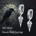 wholesale 925 Sterling Silver Raven Skull Huggie Hoop Earrings Norse Viking Jewelry for Men Women Gifts 4cm Diameter-0-4