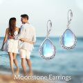 wholesale 925 Sterling Silver Teardrop Rainbow Moonstone Leverback Earrings-0-5