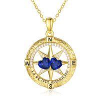 wholesale 925 Sterling Silver Compass Pendant with Birthstones for Women-09-09-Sept-Sept
