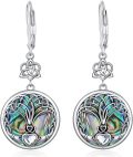 wholesale 925 Sterling Silver Irish Celtic Claddagh Tree of Life Triquetra Trinity Knot Leverback Dangle Drop Abalone Shell Lucky  for Women-0-0