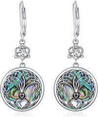 wholesale 925 Sterling Silver Irish Celtic Claddagh Tree of Life Triquetra Trinity Knot Leverback Dangle Drop Abalone Shell Lucky  for Women-Claddagh-Abalone Shell