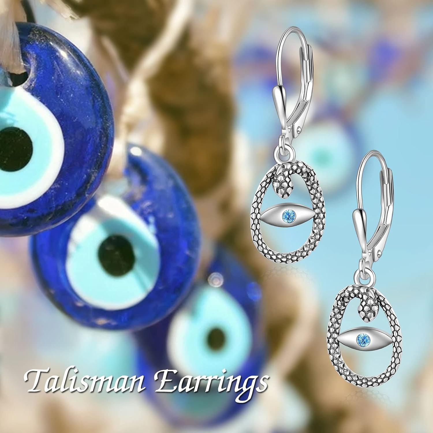 wholesale 925 Sterling Silver Blue Crystal Evil Eye Dangle Leverback Earrings for Women-0-5