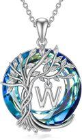 wholesale Sterling Silver Crystal Tree of Life Initial Necklace Mother s Day Gift - Rhodium Plated-0-96