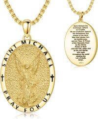 wholesale 925 Sterling Silver Saint Michael Archangel Oval Prayer Medal Pendant Necklace-A02-Saint Michael-Gold(Oval)