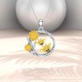 wholesale 925 Sterling Silver Sunflower & Honeybee Circle Pendant Necklace for Women Mothers' Gifts on Valentine's Day and Christmas-0-4