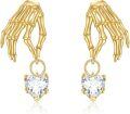 wholesale 14K Gold Skeleton Hand Heart Dangle Earrings for Women - Halloween Jewelry-0-0