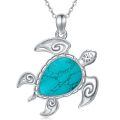 wholesale 925 Sterling Silver Black Labradorite Sea Turtle Necklace with Palm Tree Design for Women and Girls-0-5