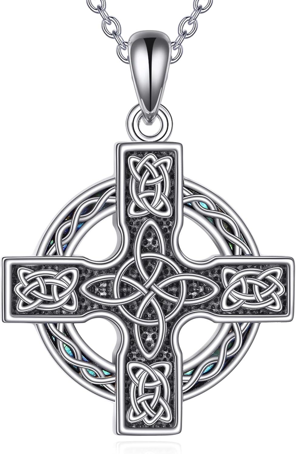  Sterling Silver Ankh Celtic Knot Star of David Heart Cross Pendant Necklace -Irish Abalone Cross