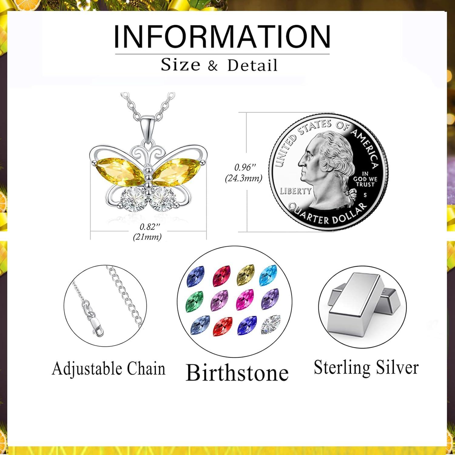 Sterling Silver Cubic Zirconia 12 Birthstone Butterfly Pendant Necklace-0-6