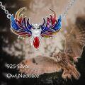 wholesale 925 Sterling Silver Fire Owl Red Crystal Pendant Necklace for Women Gifts-0-5