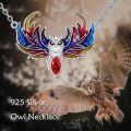 wholesale 925 Sterling Silver Fire Owl Red Crystal Pendant Necklace for Women Gifts-0-5