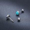 wholesale 925 Sterling Silver Turquoise Round Stone Small Stud Earrings for Women Hypoallergenic Screwback-0-2