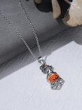 wholesale 925 Sterling Silver Halloween Pendant - Witch Hat Ghost with Jack-o'-Lantern Basket Charm Necklace for Women and Girls-0-3