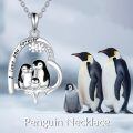 wholesale 925 Sterling Silver Penguin Family Heart Pendant Necklace-0-4