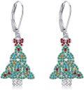 wholesale 925 Sterling Silver Christmas Tree Drop Earrings with Colorful Rhinestones and Bow Accents-0-0