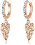 wholesale Sterling Silver Gold Rose Gold Black Angel Wing Dangle Earrings for Women-0-0