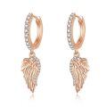 wholesale 925 Sterling Silver Rose Gold Plated Cubic Zirconia Angel Wings Hoop Drop Earrings for Women-0-0