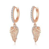 wholesale 925 Sterling Silver Rose Gold Plated Cubic Zirconia Angel Wings Hoop Drop Earrings for Women-rose gold