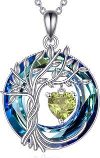 wholesale Sterling Silver Crystal Tree of Life Pendant Necklace for Women-08-Aug-Peridot