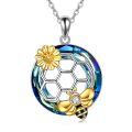 wholesale 925 Sterling Silver Blue Bee Honeycomb Pendant Necklace-0-0