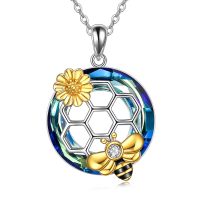 wholesale 925 Sterling Silver Blue Bee Honeycomb Pendant Necklace-Bee necklace crystal