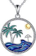 wholesale 925 Sterling Silver Blue Enamel Palm Tree & Wave Pendant Necklace for Women-0-0
