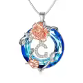 TOUPOP Sterling Silver Blue Crystal Rose Initial G Pendant Necklace-0-0