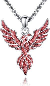 wholesale 925 Sterling Silver Red Turquoise Phoenix Bird Pendant Necklace s for Women and Girls-Red Turquoise Phoenix