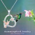 wholesale 925 Sterling Silver Hummingbird & Flower Pendant Necklaces for Women Girls -0-5