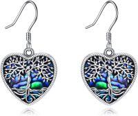 wholesale 925 Sterling Silver Heart-Shaped Tree of Life Abalone Shell Inlay Drop Earrings for Women and Girls Gift Ideas-heart tree