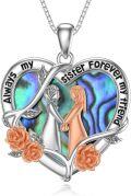wholesale 925 Sterling Silver Heart-Shaped Pendant with Two Sisters and Roses Forever Friendship Necklace-0-0