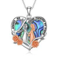 wholesale 925 Sterling Silver Heart-Shaped Pendant with Two Sisters and Roses Forever Friendship Necklace-C-Sister Necklace for 2-Letter-AB