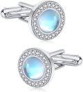 wholesale 925 Sterling Silver Moonstone Round Studs Cufflinks for Men Formal Wear Accessories Gift Set-0-0