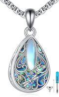 wholesale 925 Sterling Silver Teardrop Abalone Shell Dragonfly Cremation Jewelry Pendant Necklace with Funnel and Fill Tool-0-0