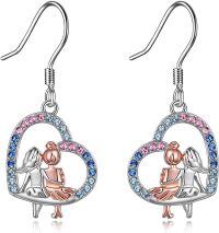 wholesale 925 Sterling Silver Heart-Shaped Crystal Ballerina Sister Drop Earrings Birthstone s for Women Girls-Heart-Crystal