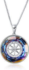 wholesale 925 Sterling Silver Rainbow Crystal Compass Pendant Necklace for Women's Graduation Gifts-0-0