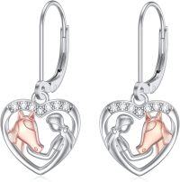 wholesale 925 Sterling Silver Horse Head in Heart Shape Dangle Earrings for Women-Rose gold