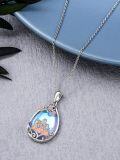 wholesale 925 Sterling Silver Teardrop Blue Moonstone Family Pendant Necklaces for Mom Dad Daughter Sister Gift Ideas-0-4