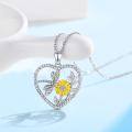 wholesale 925 Sterling Silver Heart-Shaped Cat & Sunflowers Pendant Necklace for Women and Girls-0-4