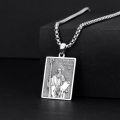 wholesale 925 Sterling Silver Rectangle Pendant with Saint Benedict Protection Charm on 3mm Box Chain Necklace for Men Women  (Silver)-0-3