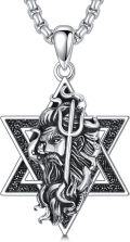 wholesale 925 Sterling Silver Star of David Pendant with Poseidon Head and Trident Charm Necklace for Men Women  48cm Chain Length-0-0