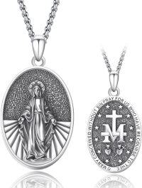 wholesale 925 Sterling Silver Catholic Medal Necklace with Saint Michael and Virgin Mary Pendants for Men & Women-Virgin Mary