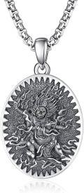 wholesale 925 Sterling Silver Zodiacl Bodhisattva Pendant Necklace  Buddha Talisman Protection Jewelry for Men with 24+2 mm Round Chain-0-0