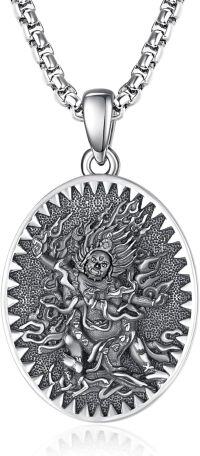wholesale 925 Sterling Silver Zodiacl Bodhisattva Pendant Necklace  Buddha Talisman Protection Jewelry for Men with 24+2 mm Round Chain-Vajrapani-Horse